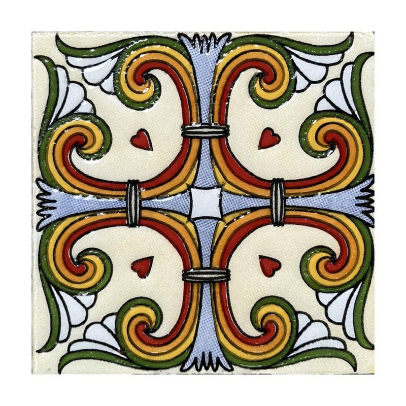 100x100mm Cream Red Floral Geometry Tiles TQ39-CN1357
