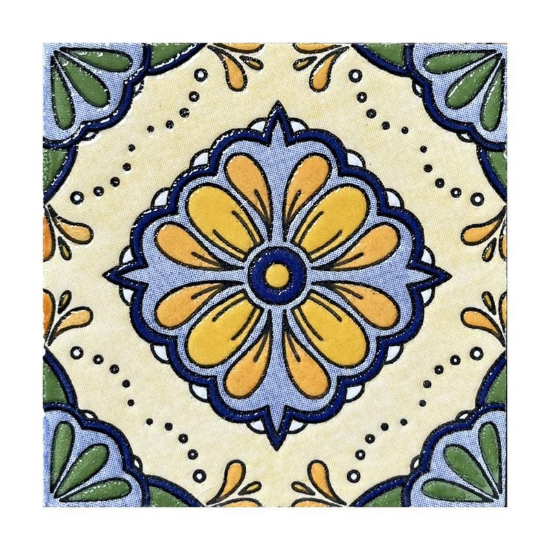 100x100mm Blue Yellow Floral Medallion Tiles TQ39-CN1359