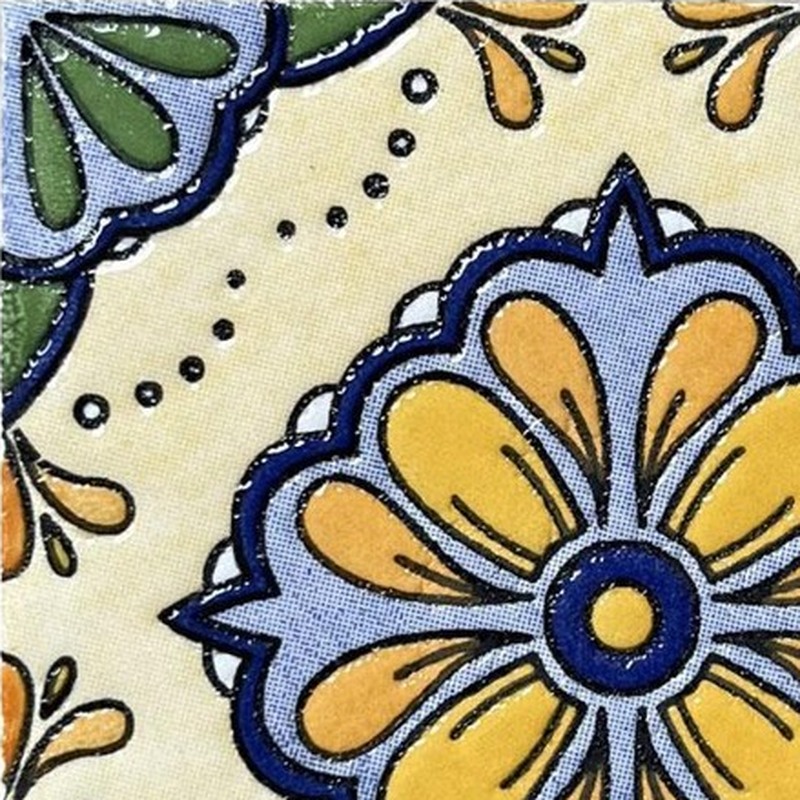 100x100mm Blue Yellow Floral Medallion Tiles TQ39-CN1359