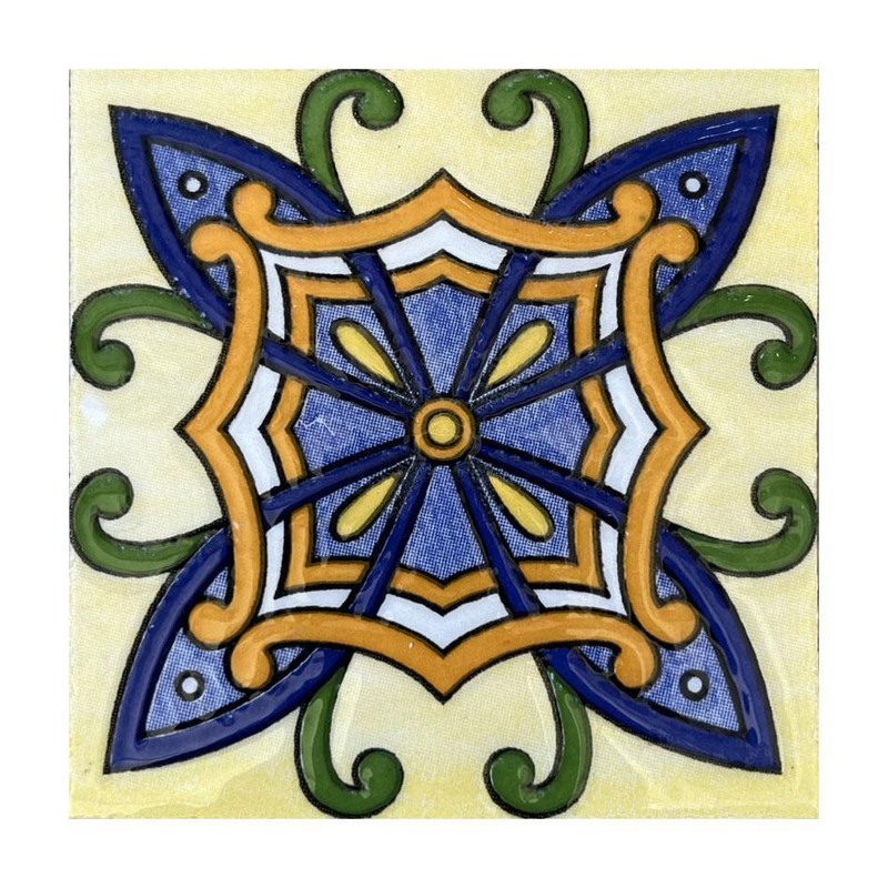 100x100mm Blue Yellow Ornamental Cross Tiles TQ39-CN1360