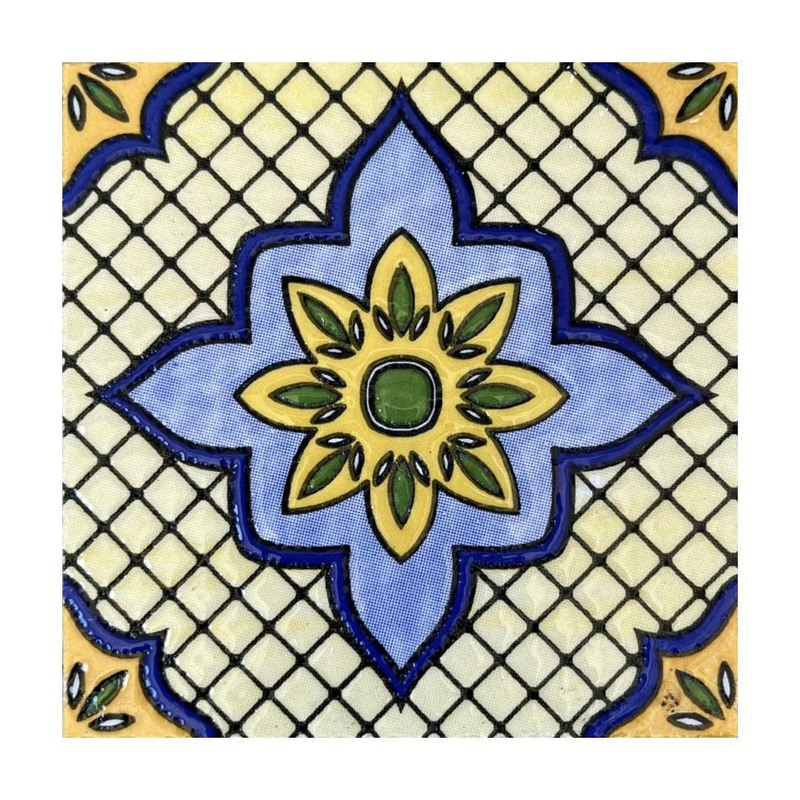 100x100mm Blue Yellow Diamond Floral Tiles TQ39-CN1361
