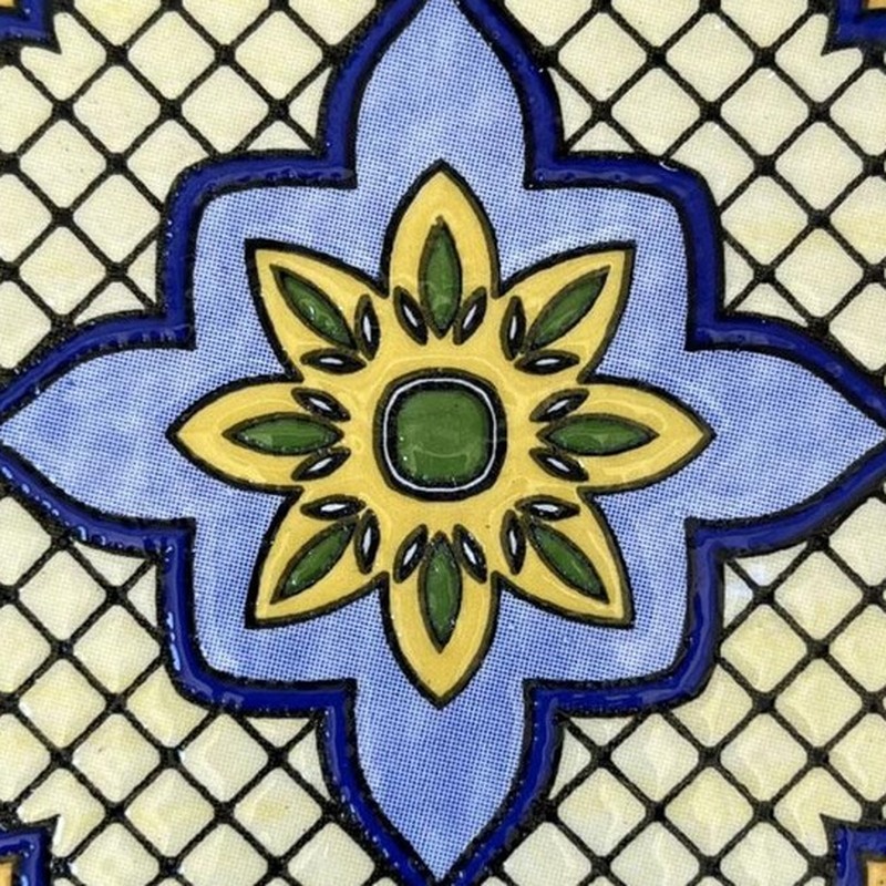 100x100mm Blue Yellow Diamond Floral Tiles TQ39-CN1361