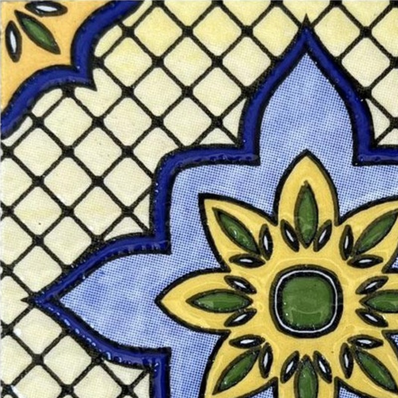 100x100mm Blue Yellow Diamond Floral Tiles TQ39-CN1361