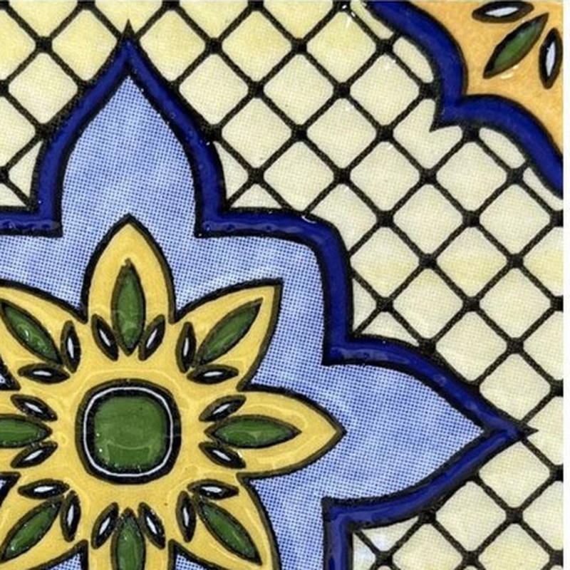 100x100mm Blue Yellow Diamond Floral Tiles TQ39-CN1361
