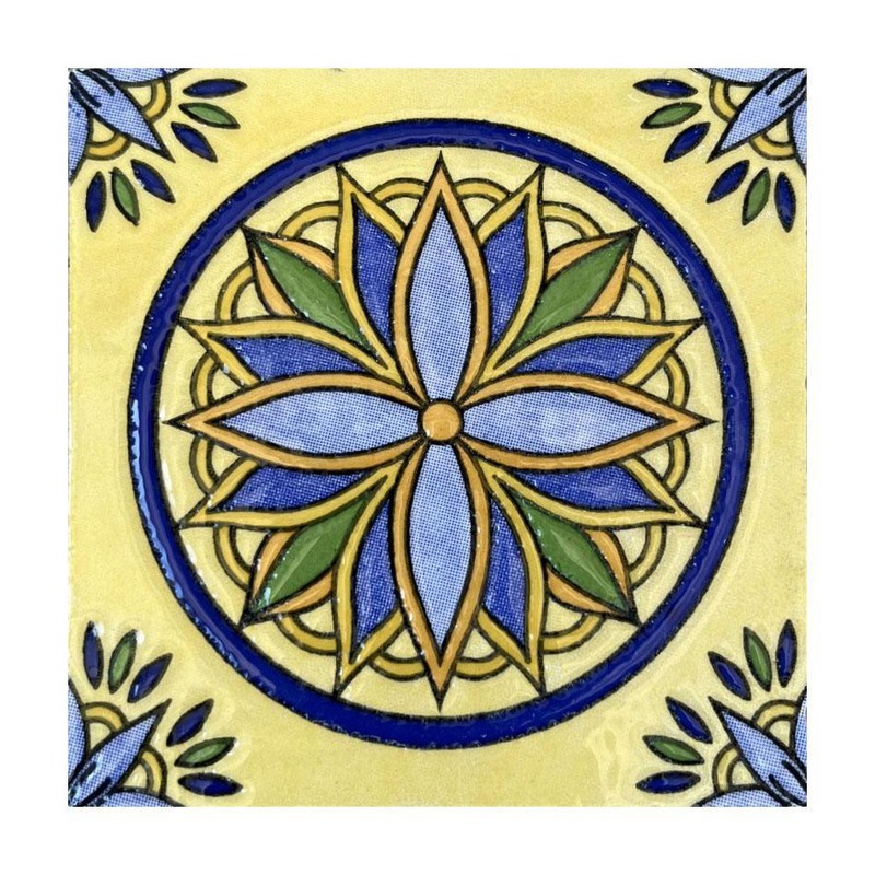100x100mm Blue Yellow Petal Rosette Tiles TQ39-CN1362