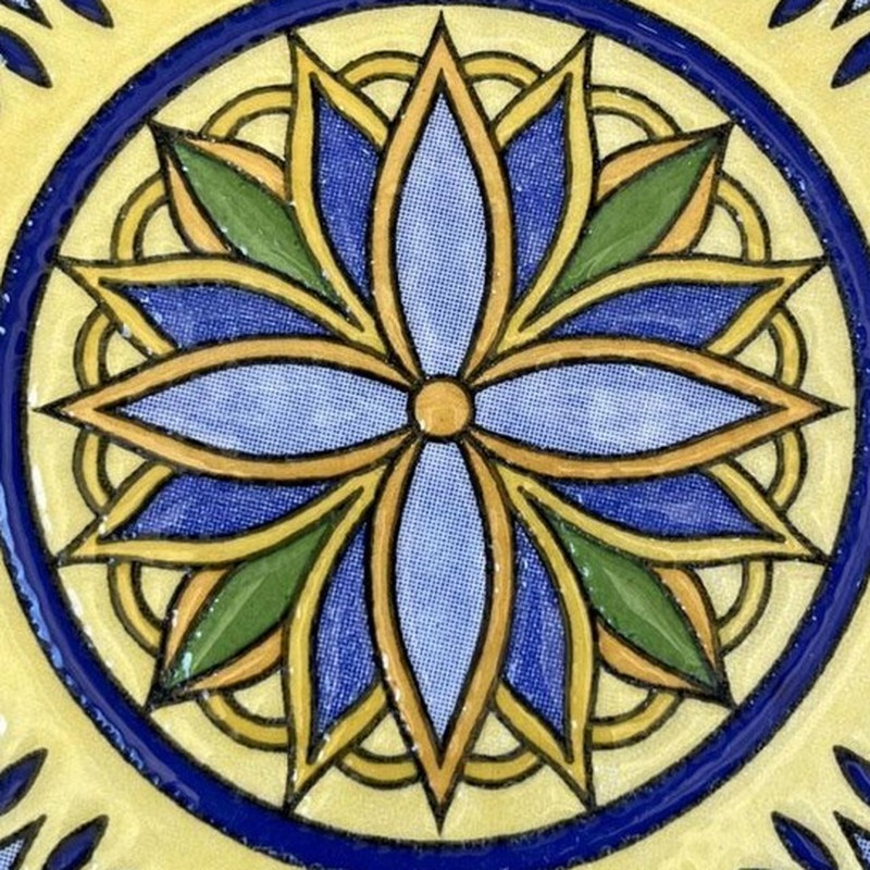 100x100mm Blue Yellow Petal Rosette Tiles TQ39-CN1362