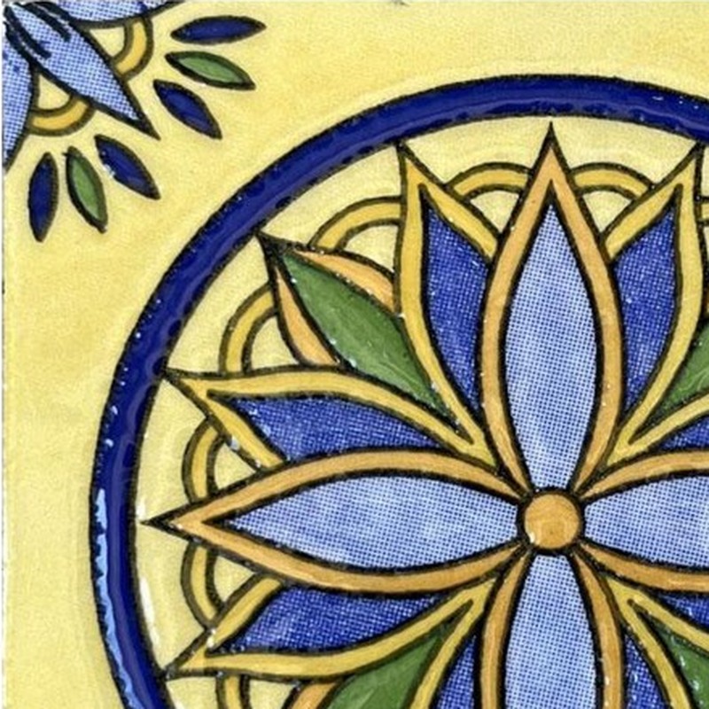 100x100mm Blue Yellow Petal Rosette Tiles TQ39-CN1362