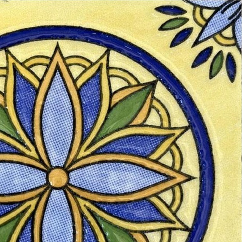 100x100mm Blue Yellow Petal Rosette Tiles TQ39-CN1362