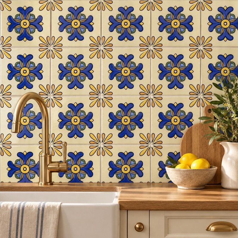 100x100mm Cream Blue Flower Tiles TQ39-CN1363