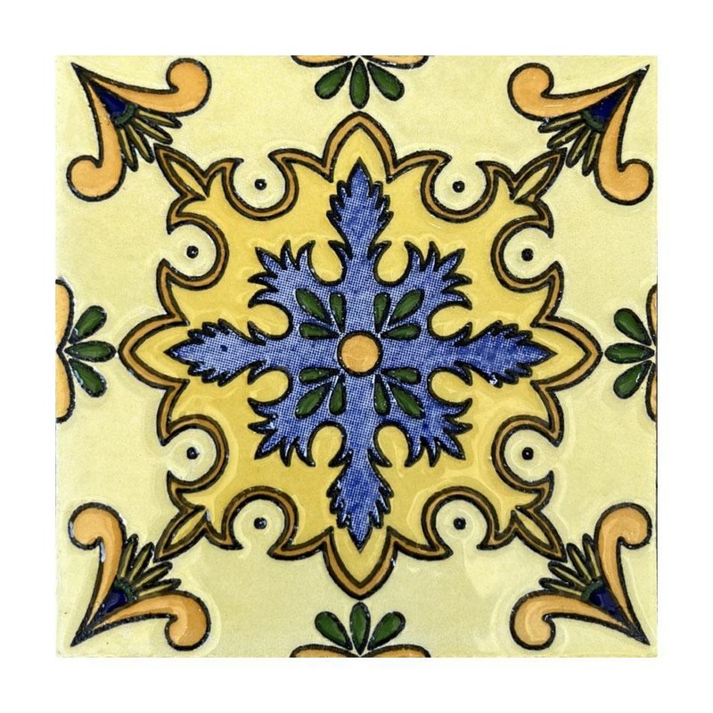 100x100mm Yellow Blue Ornamental Cross Tiles TQ39-CN1364