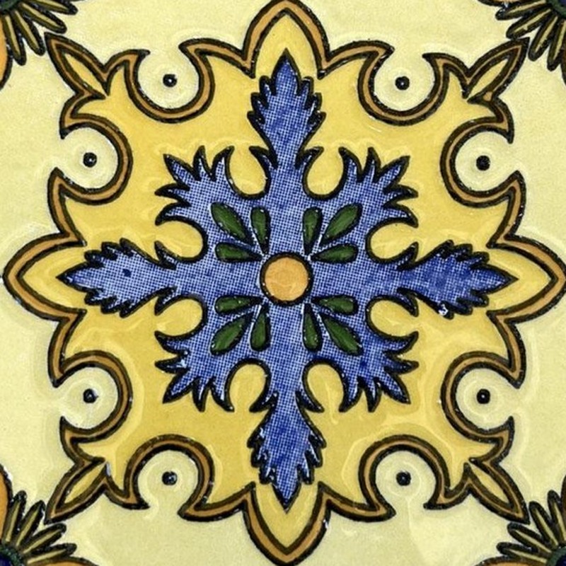 100x100mm Yellow Blue Ornamental Cross Tiles TQ39-CN1364