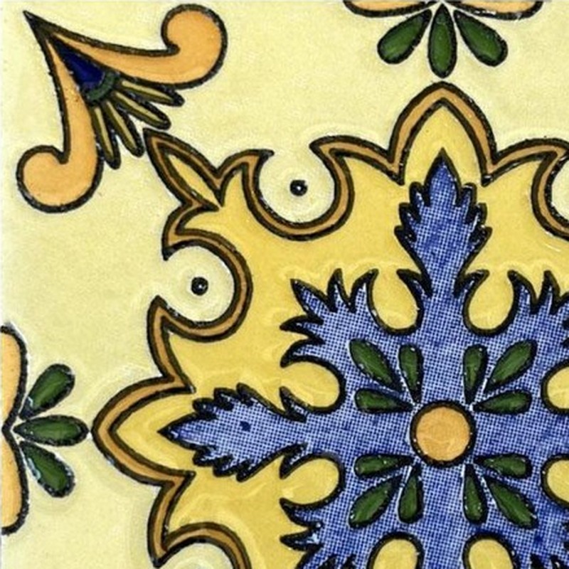 100x100mm Yellow Blue Ornamental Cross Tiles TQ39-CN1364