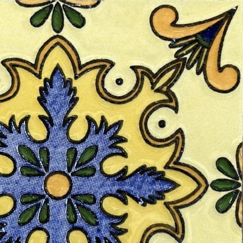 100x100mm Yellow Blue Ornamental Cross Tiles TQ39-CN1364