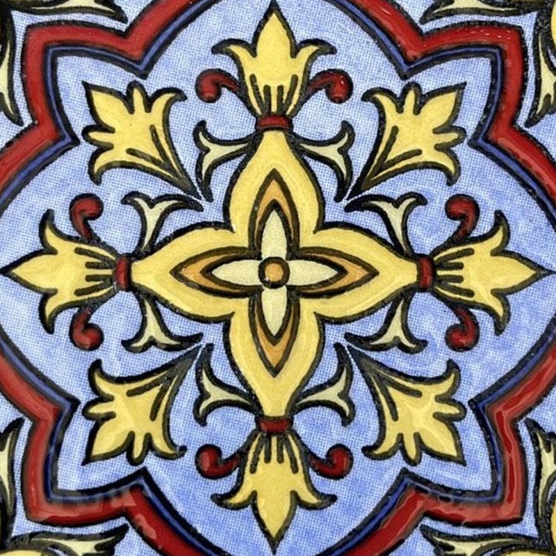 100x100mm Blue Yellow Ornamental Star Tiles TQ39-CN1365