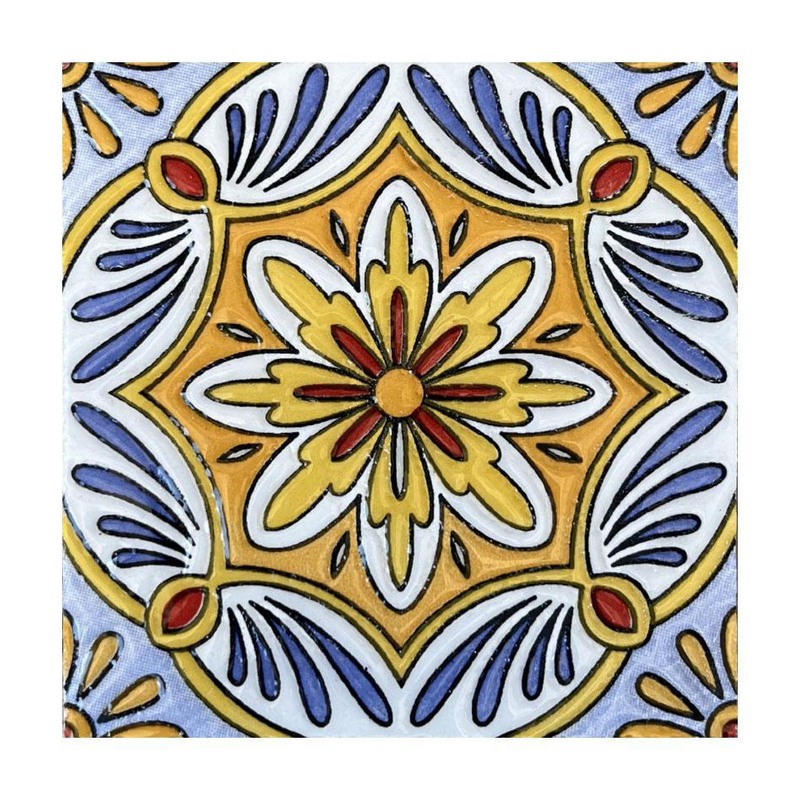 100x100mm Blue Ochre Petal Medallion Tiles TQ39-CN1366