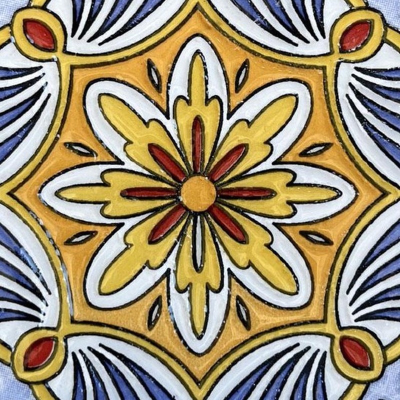 100x100mm Blue Ochre Petal Medallion Tiles TQ39-CN1366