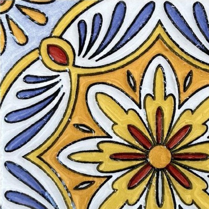 100x100mm Blue Ochre Petal Medallion Tiles TQ39-CN1366