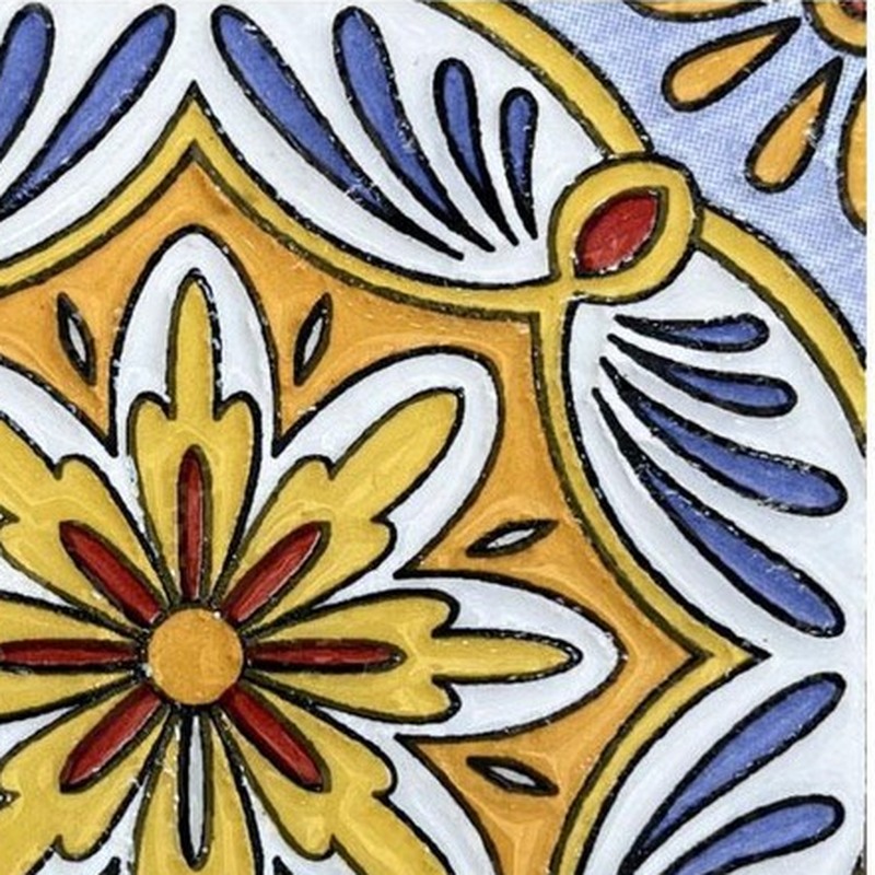 100x100mm Blue Ochre Petal Medallion Tiles TQ39-CN1366