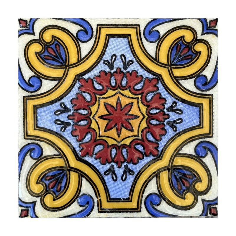 100x100mm Blue Red Floral Medallion Tiles TQ39-CN1367