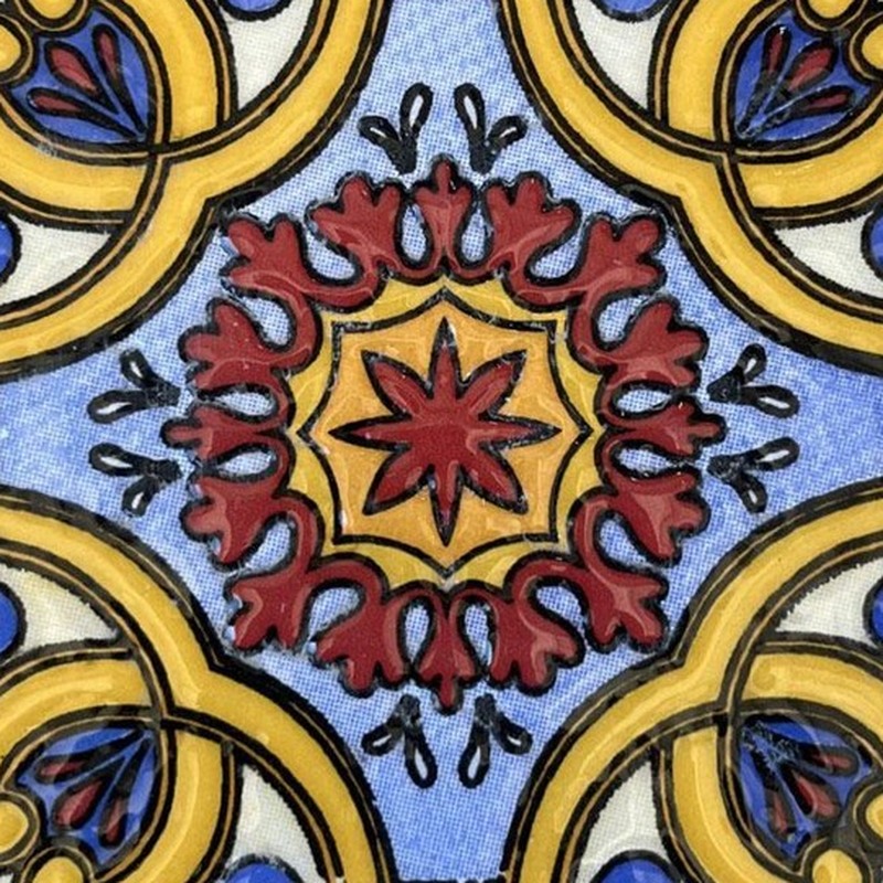 100x100mm Blue Red Floral Medallion Tiles TQ39-CN1367