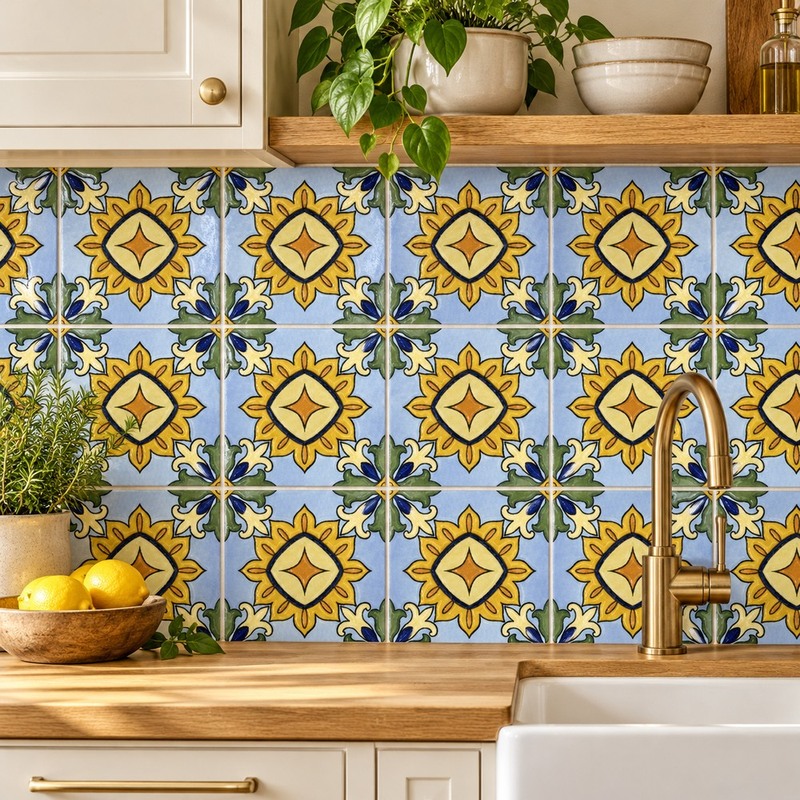 100x100mm Yellow Blue Star Tiles TQ39-CN1368