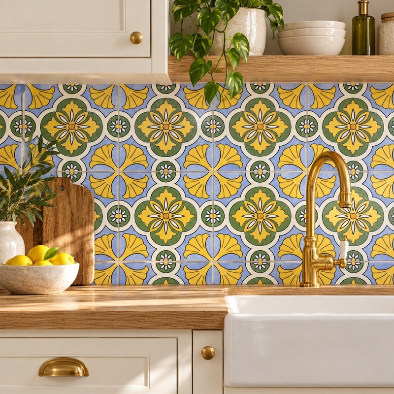 100x100mm Green Yellow Flower Tiles TQ39-CN1369