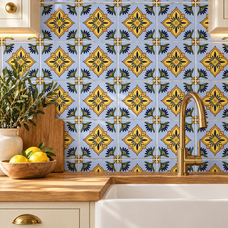 100x100mm Yellow Botanical Flower Tiles TQ39-CN1370