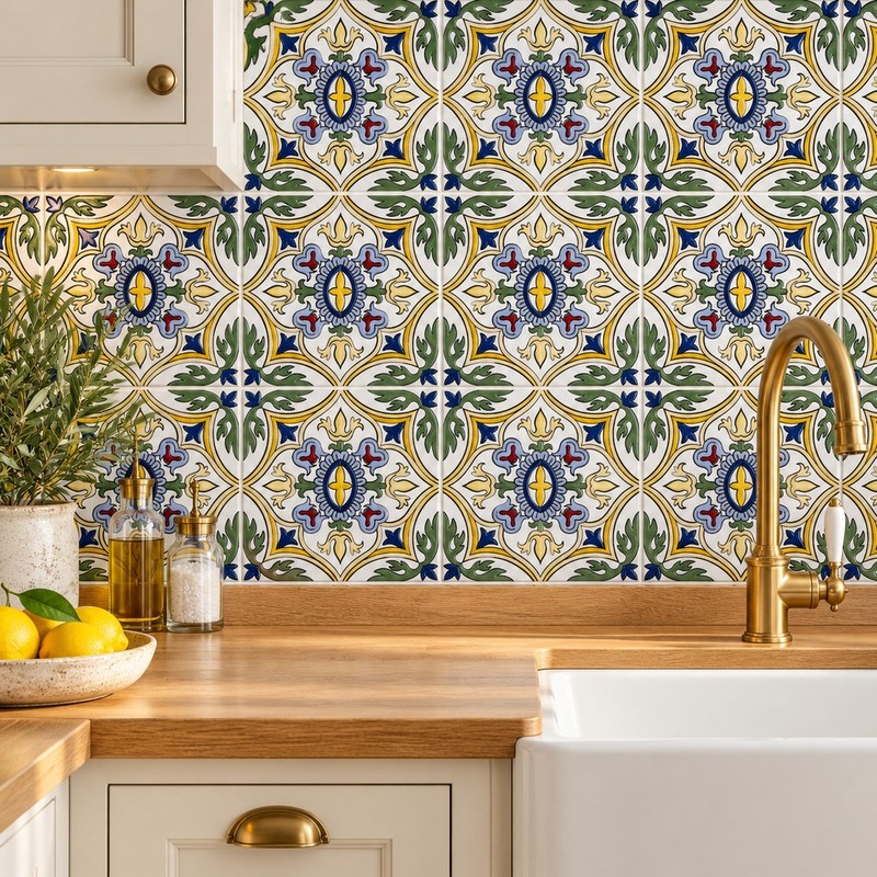 100x100mm Blue Cream Ornamental Frame Tiles TQ39-CN1371