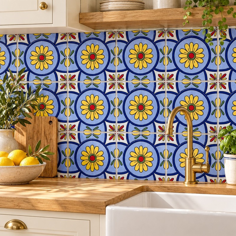 100x100mm Blue Yellow Daisy Tiles TQ39-CN1372