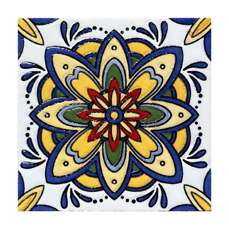 100x100mm Blue Red Floral Star Tiles TQ39-CN1373