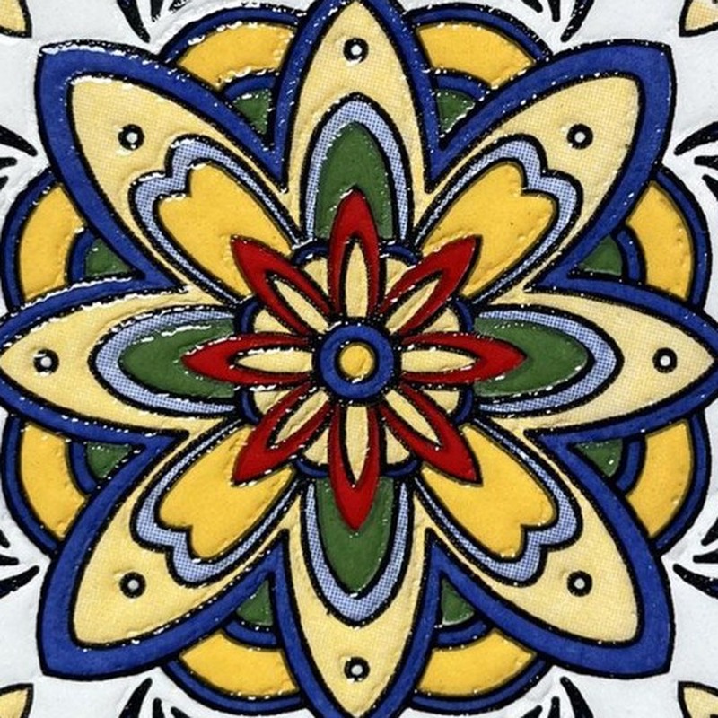 100x100mm Blue Red Floral Star Tiles TQ39-CN1373