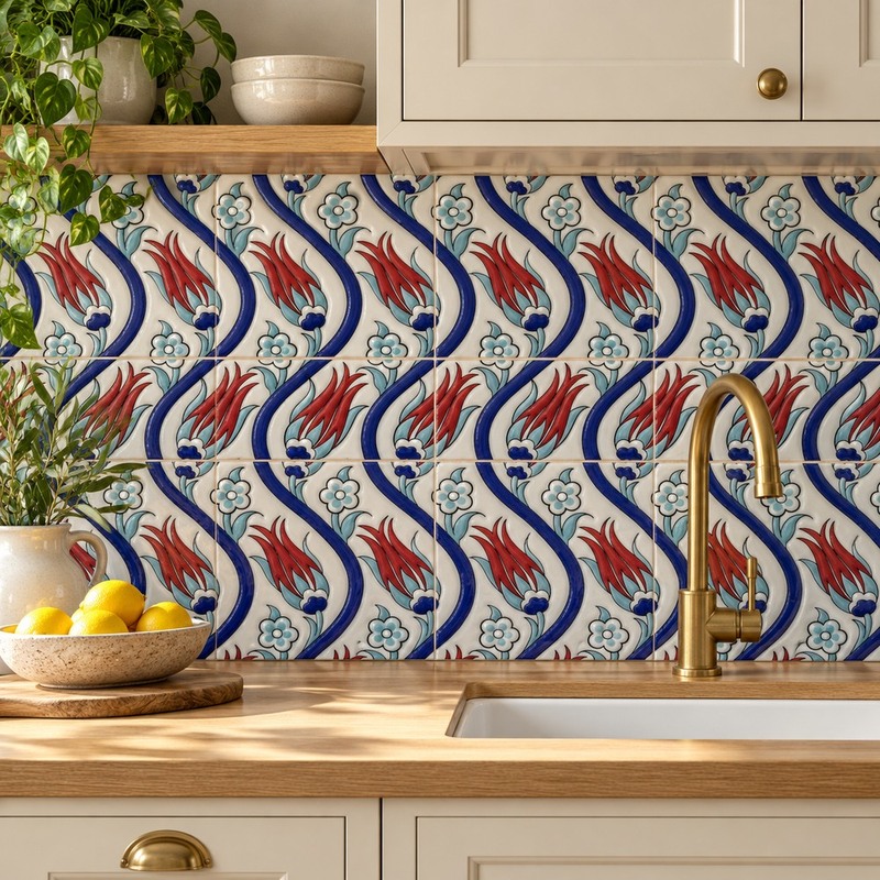 200x200mm Multicolour Botanical Scroll Tiles TQ39-CN220403
