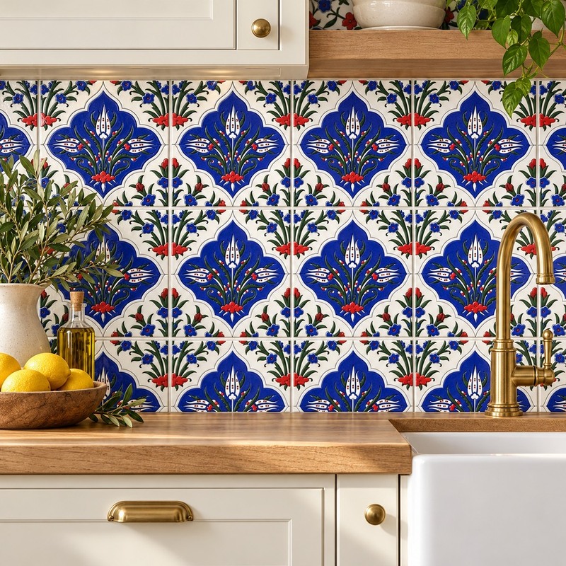 200x200mm Blue Floral Motif Tiles TQ39-CN220412