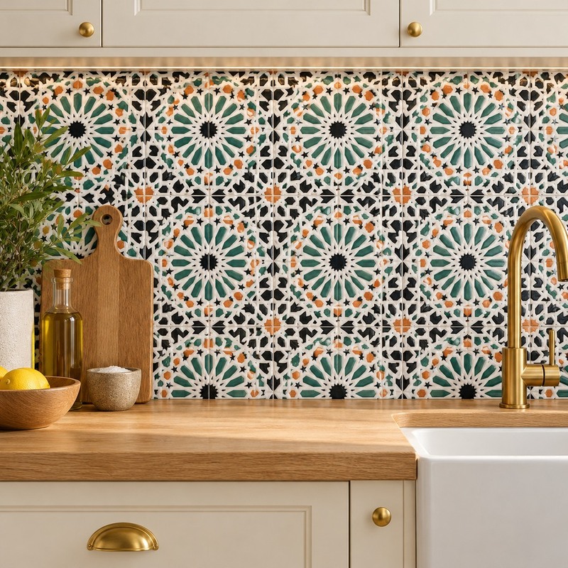100x100mm Multicolour Mosaic Rosette Tiles TQ39-CN223008