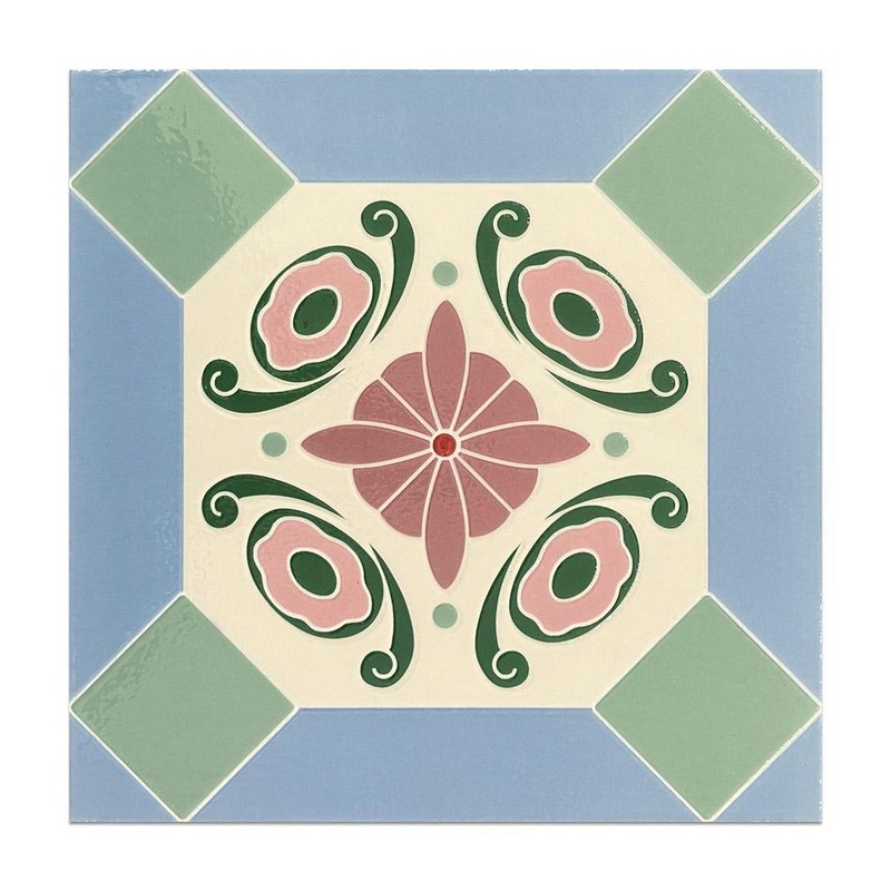 300x300mm Green Blue Floral Diamond Tiles TQ39-CN3032