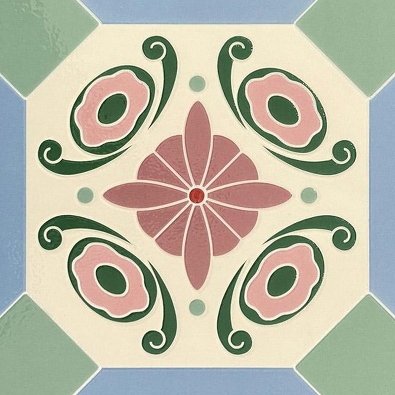 300x300mm Green Blue Floral Diamond Tiles TQ39-CN3032