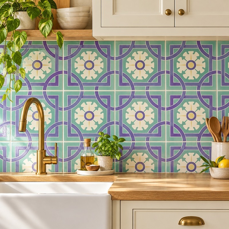 300x300mm Lavender Green Geometric Frame Tiles TQ39-CN3033