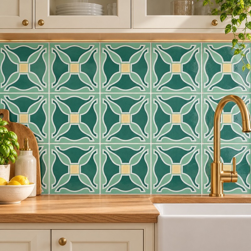 300x300mm Green Curved Geometry Tiles TQ39-CN3035