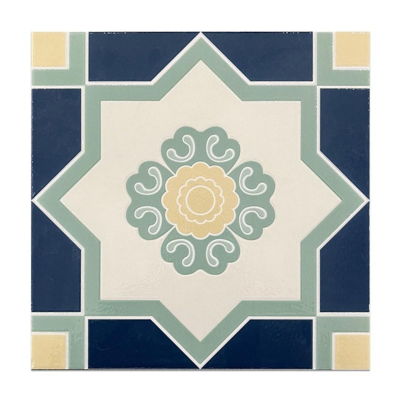 300x300mm Blue Green Ornamental Star Tiles TQ39-CN3036