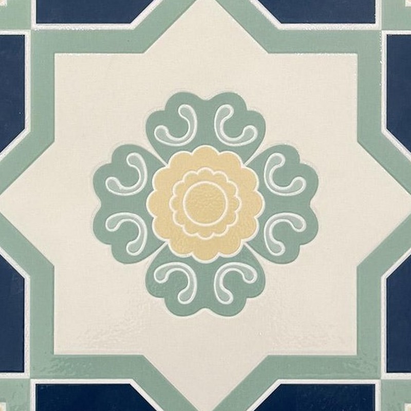 300x300mm Blue Green Ornamental Star Tiles TQ39-CN3036