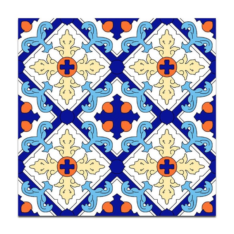 300x300mm Blue Yellow Ornamental Lattice Tiles TQ39-CN33D013