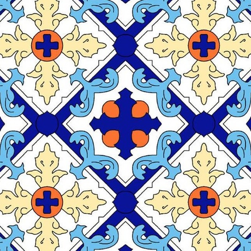 300x300mm Blue Yellow Ornamental Lattice Tiles TQ39-CN33D013
