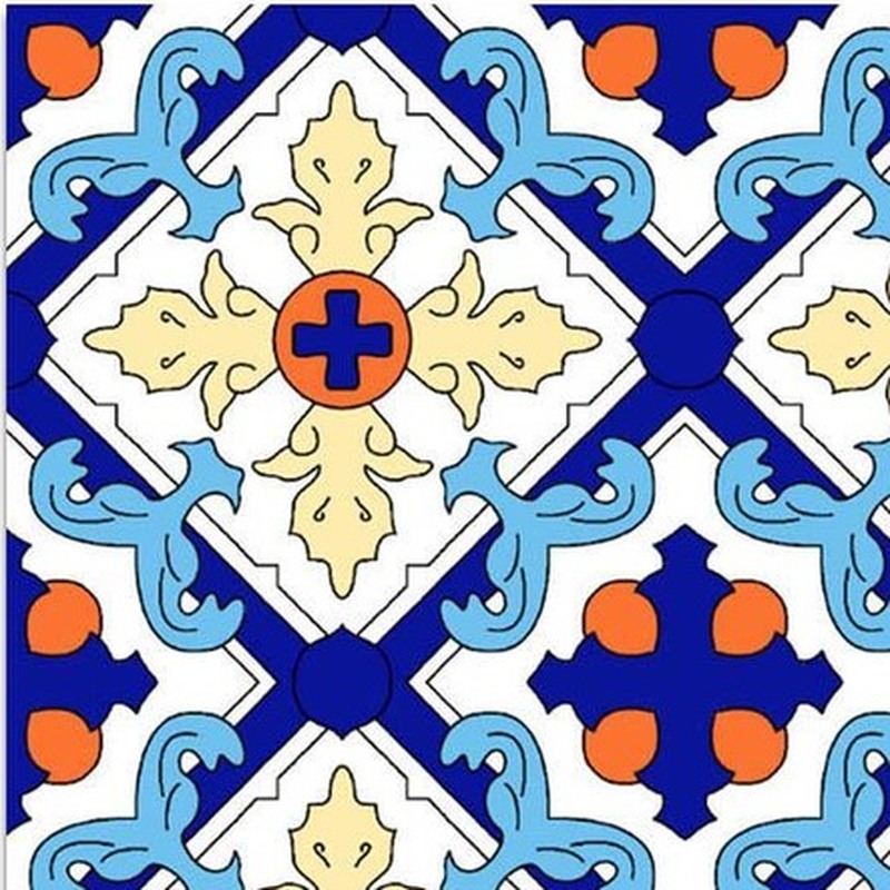 300x300mm Blue Yellow Ornamental Lattice Tiles TQ39-CN33D013