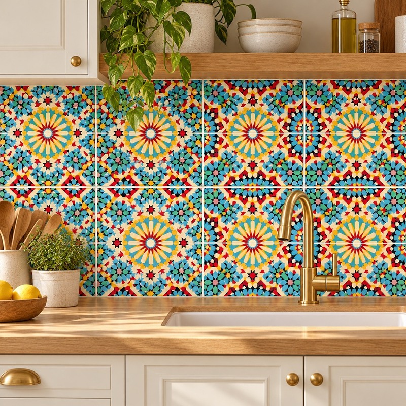 300x300mm Multicolour Mosaic Rosette Tiles TQ39-CN33D01