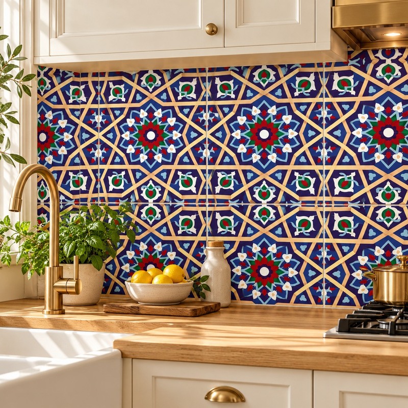 300x300mm Blue Multicolour Star Geometry Tiles TQ39-CN33D02