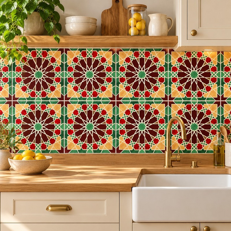 300x300mm Multicolour Geometric Star Tiles TQ39-CN33D031