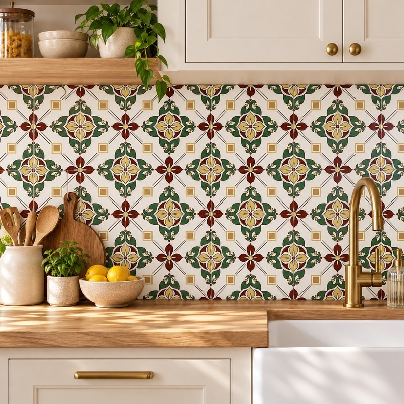 300x300mm Green Brown Floral Lattice Tiles TQ39-CN33D04