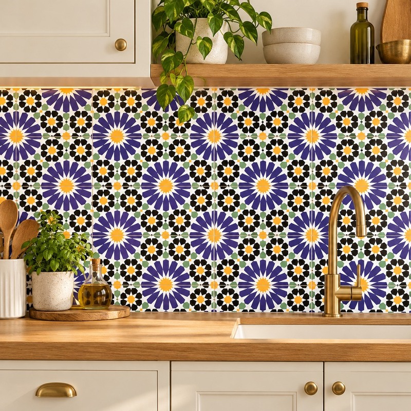 300x300mm Blue Yellow Mosaic Medallion Tiles TQ39-CN33D05