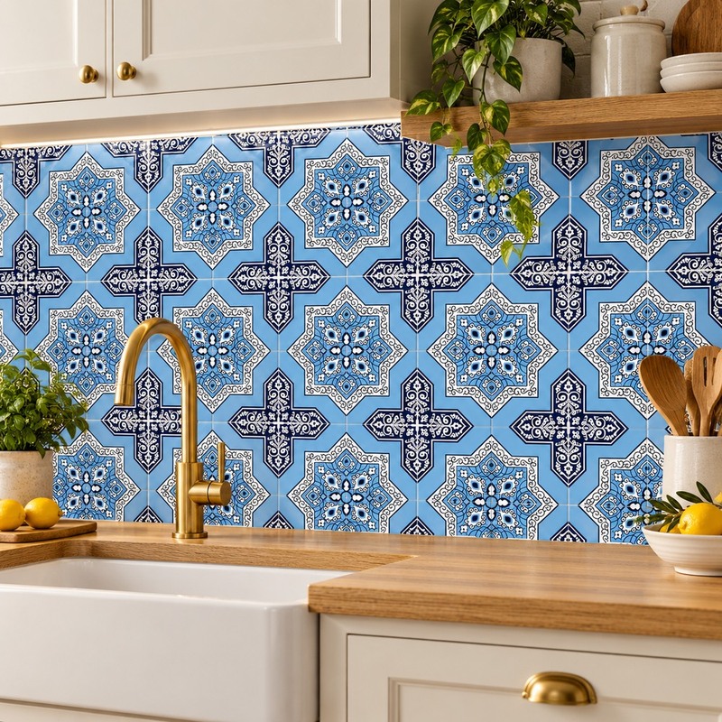 300x300mm Blue White Ornamental Repeat Tiles TQ39-CN33D06