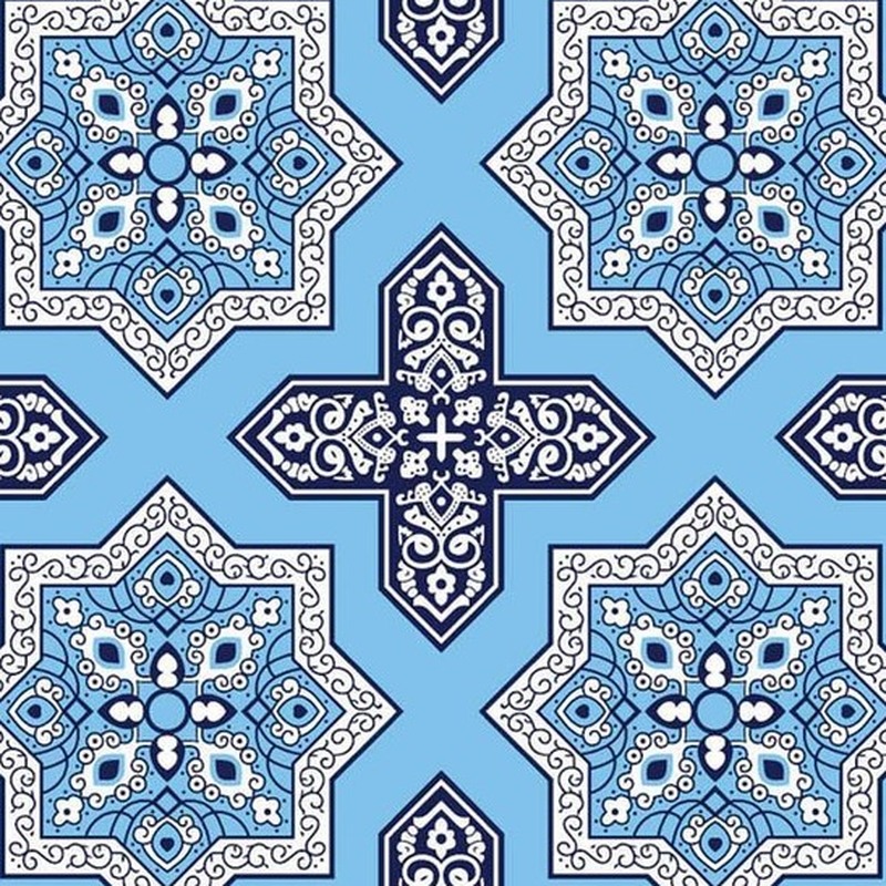 300x300mm Blue White Ornamental Repeat Tiles TQ39-CN33D06